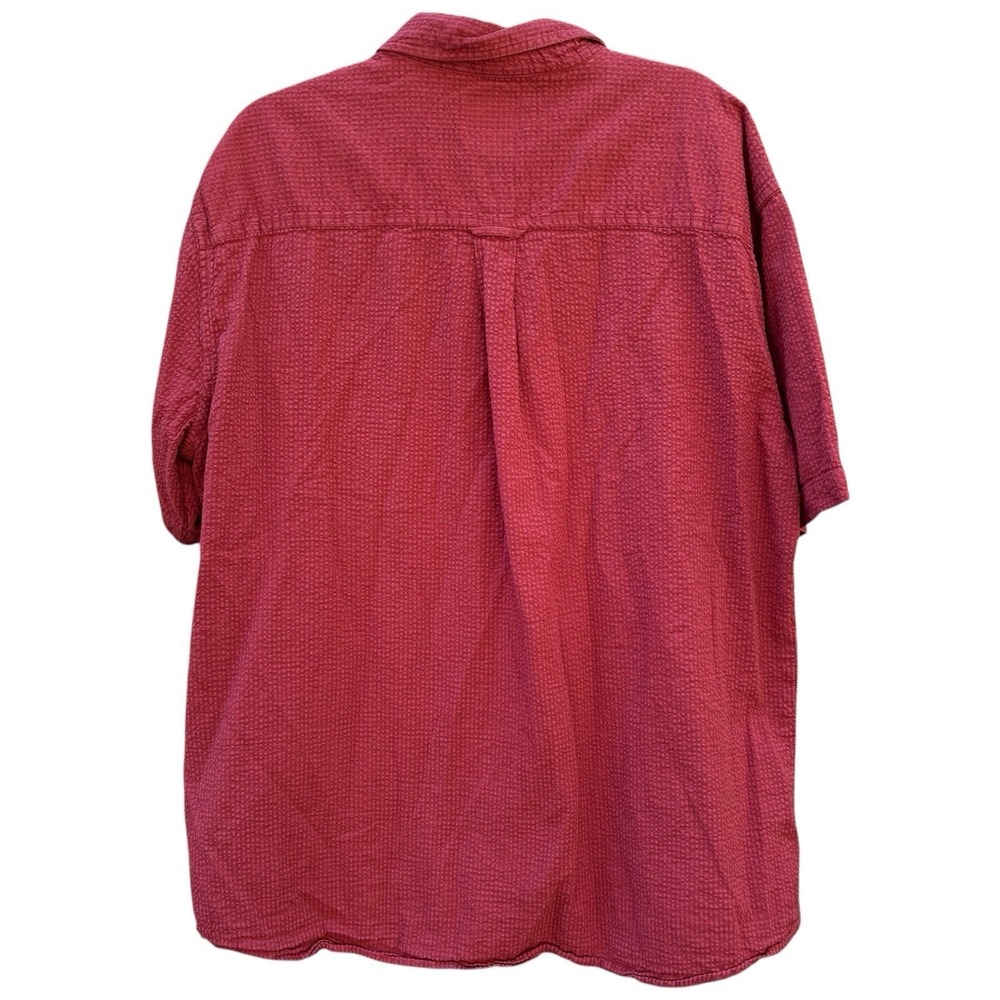 Woolrich Mens XL Button Down Shirt Red Seersucker Texture Short Sleeve Cotton - Picture 3 of 7